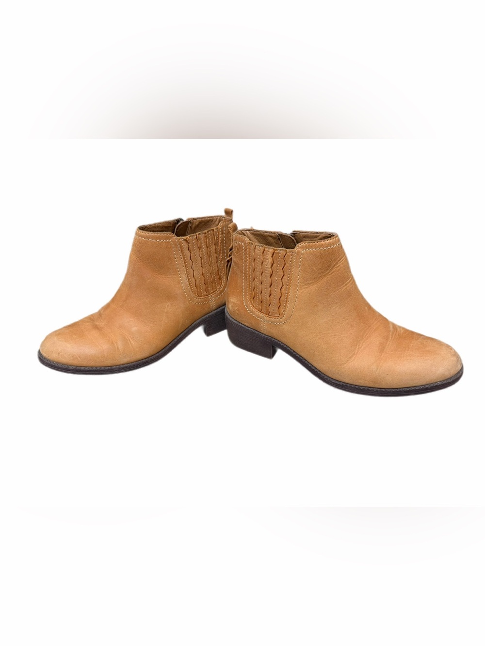 Womens Sperry Light Brown Leather Booties/ size 8, zippers on both, distressed